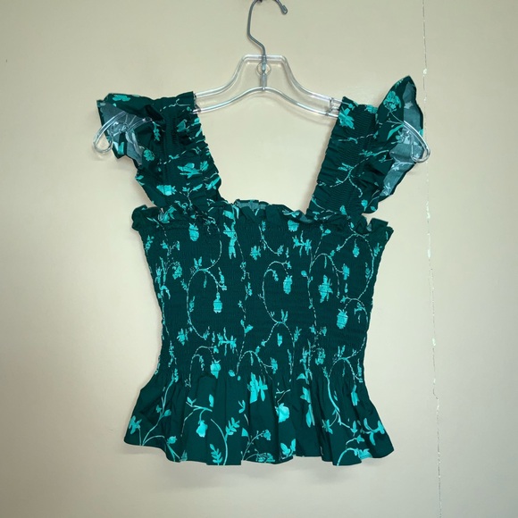 Hill House Top The Paz Green Botanical Floral Smocked Cap Sleeveless - Picture 3 of 5